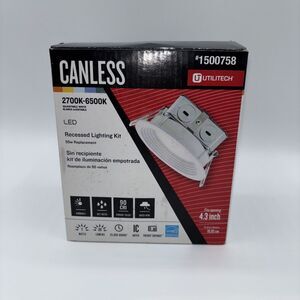 Utilitech Canless Recessed Light Kit #1500758 LED 2700K-6500K-NIB 4.3" Opening